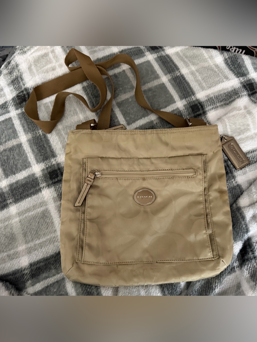 Coach Tan Nylon Messenger Bag with Adjustable Strap